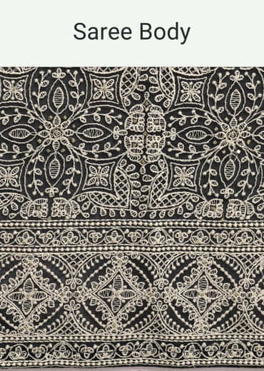 Black Georgette Chikankari Embroidered Saree With Unstitched Blouse
