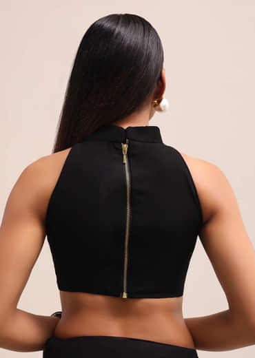 Black Georgette Chikankari Saree With Jaal Work And Unstitched Blouse