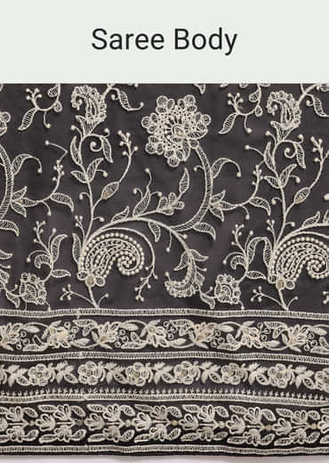 Black Georgette Chikankari Saree With Jaal Work And Unstitched Blouse