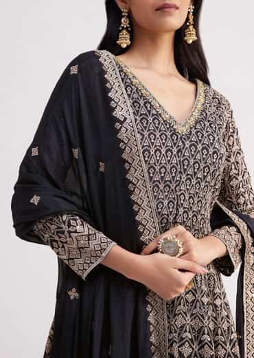 Midnight Blue Georgette Embroidered Palazzo Suit