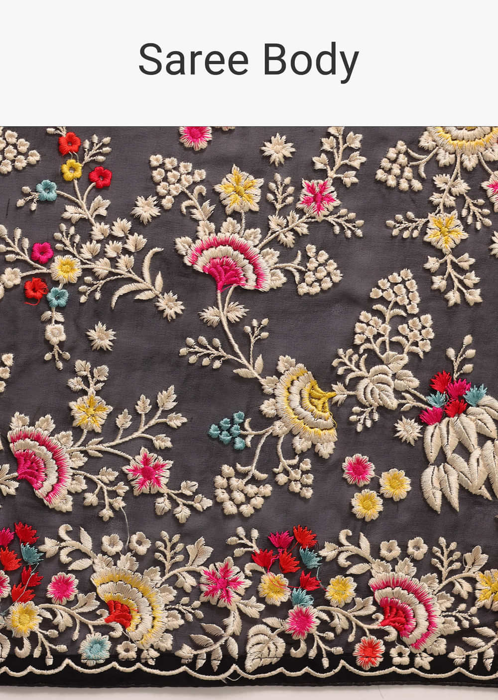 Black Georgette Parsi Gara Multi Color Saree With Unstitched Blouse