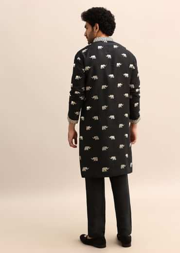 Black Gold Foil Applique Motifs Work Kurta Set