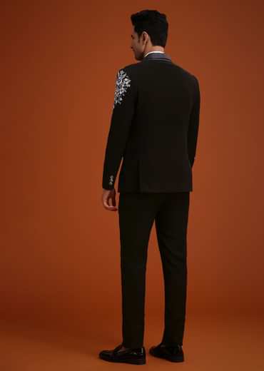 Black Hand Embellished Tuxedo Set