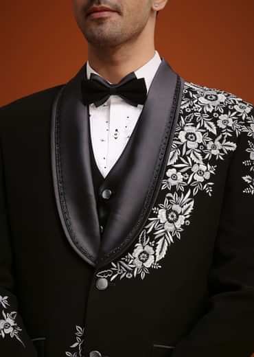 Black Hand Embellished Tuxedo Set