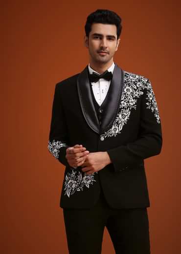 Black Hand Embellished Tuxedo Set