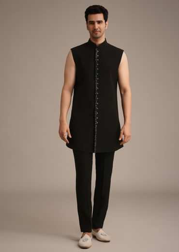Black Hand Embroidered Indowestern And Kurta Set
