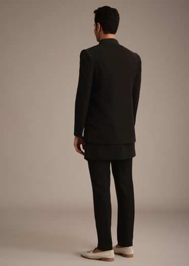 Black Hand Embroidered Indowestern And Kurta Set