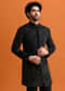 Black Hand Embroidered Velvet Indowestern Set For Men