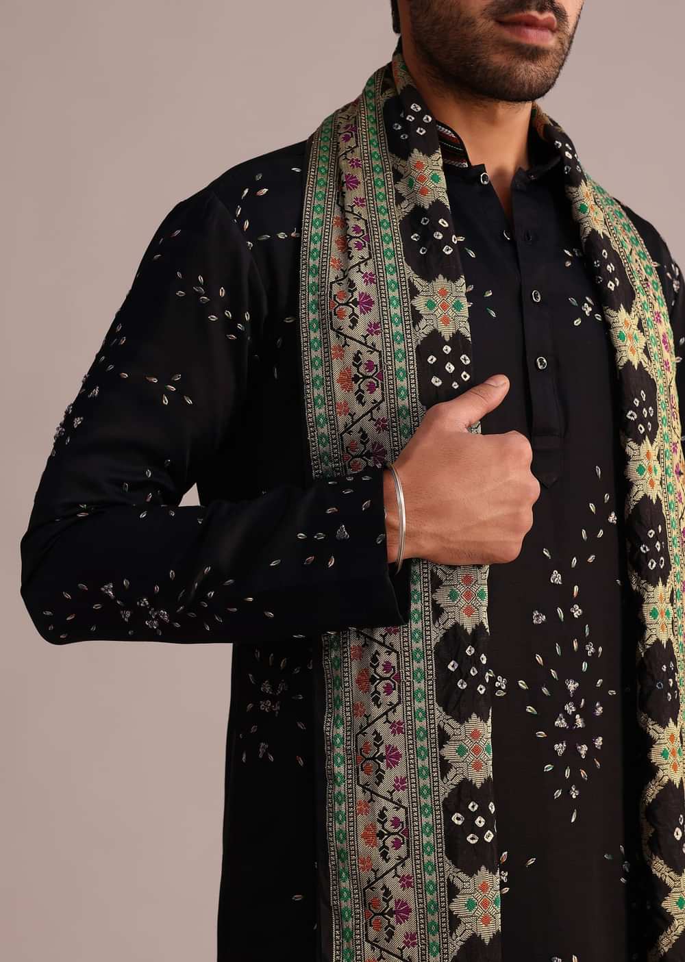 Black Hand Work Kurta Set With Dupatta