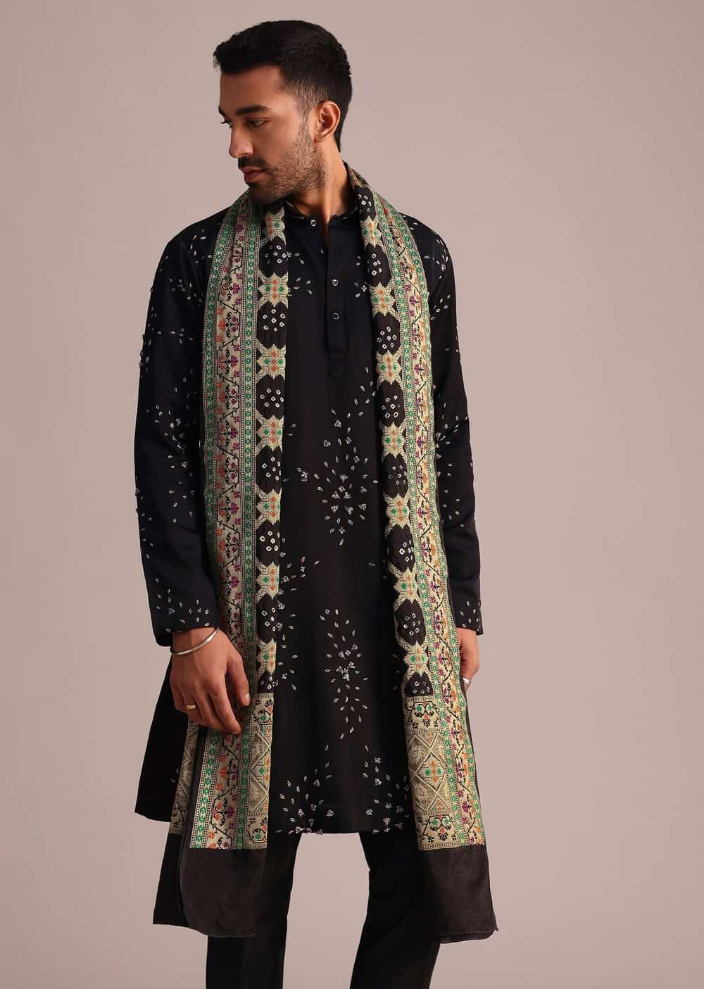 Black Hand Work Kurta Set With Dupatta