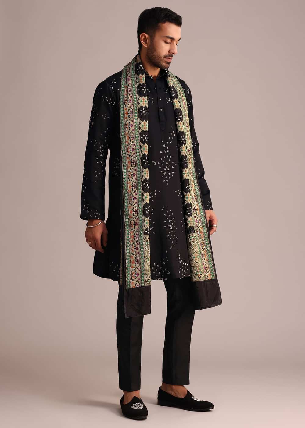Black Hand Work Kurta Set With Dupatta