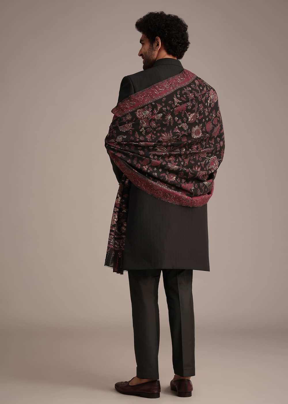 Black Hand Work Sherwani Suit With Dupatta