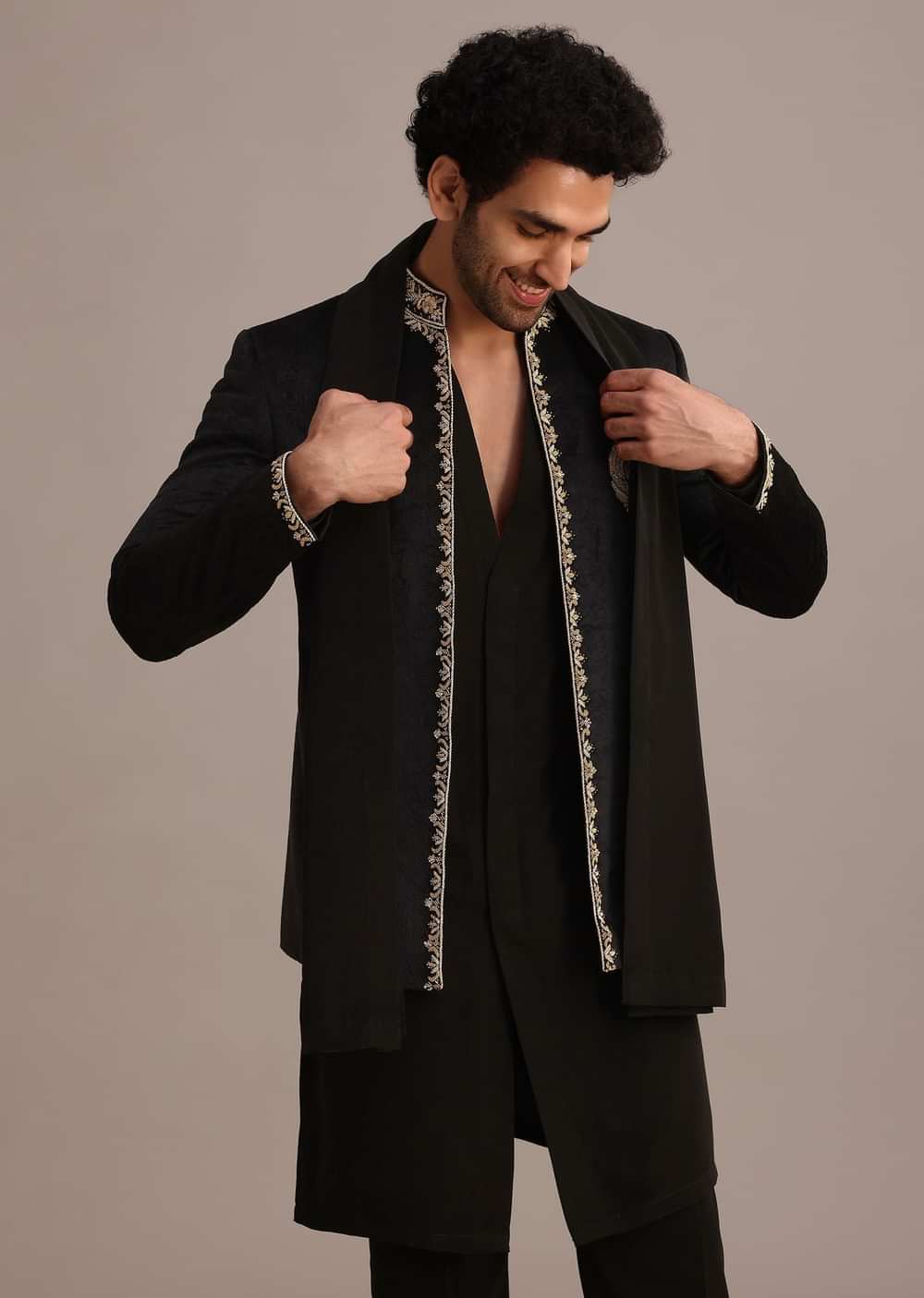 Black Handwork Jodhpuri Kurta Set with Dupatta