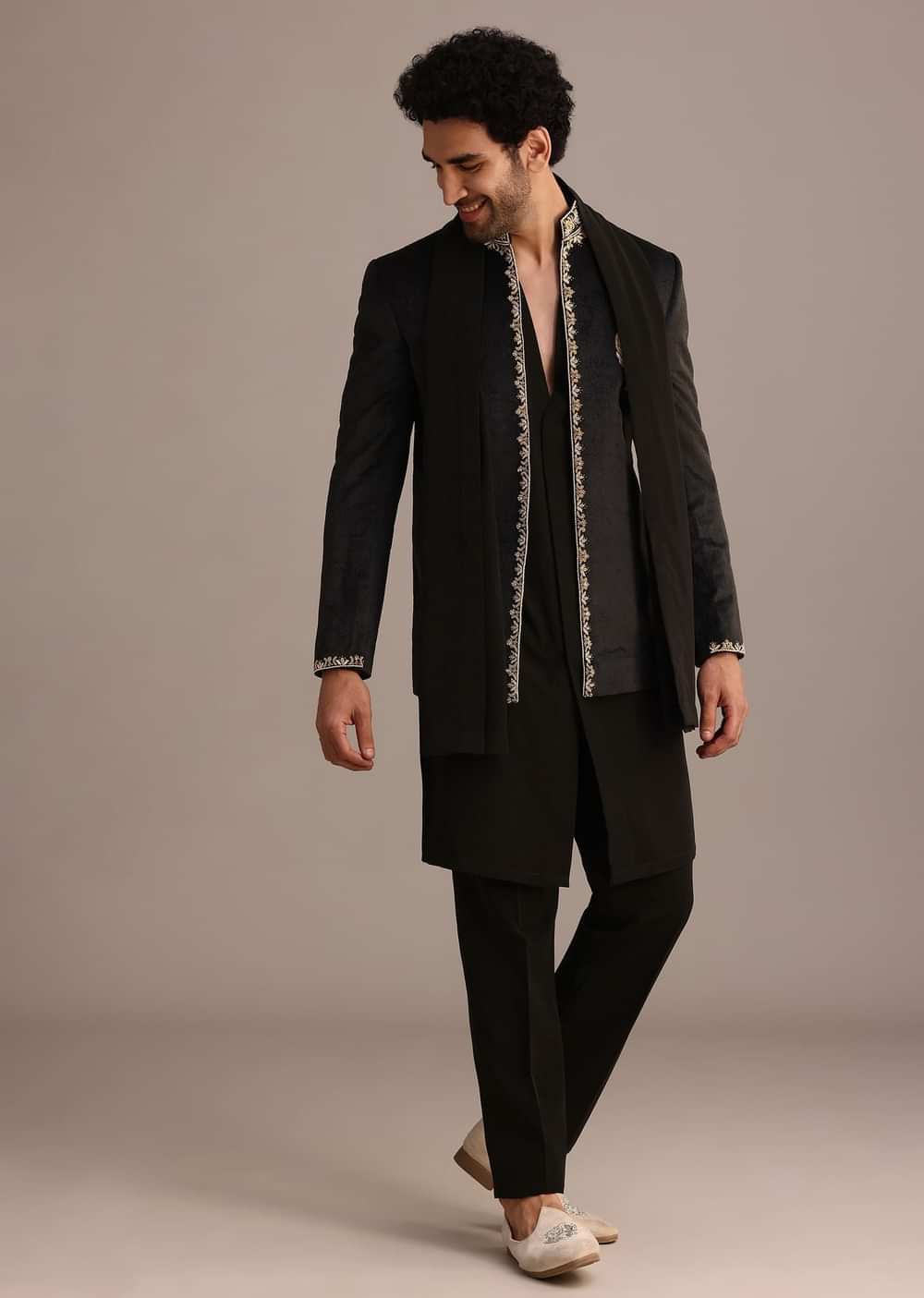 Black Handwork Jodhpuri Kurta Set with Dupatta