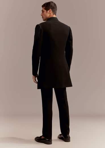 Black Indo Western Kurta Set For Men With Resham And Bead Embroidery