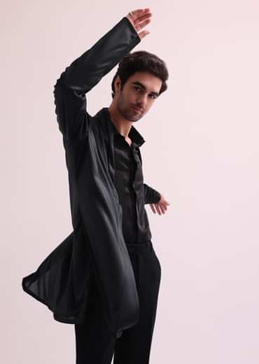 Black Indo Western Lapel Jacket With Shirt And Pant