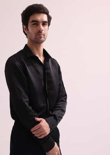 Black Indo Western Lapel Jacket With Shirt And Pant