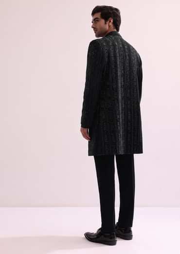 Black Indo Western Lapel Jacket With Shirt And Pant