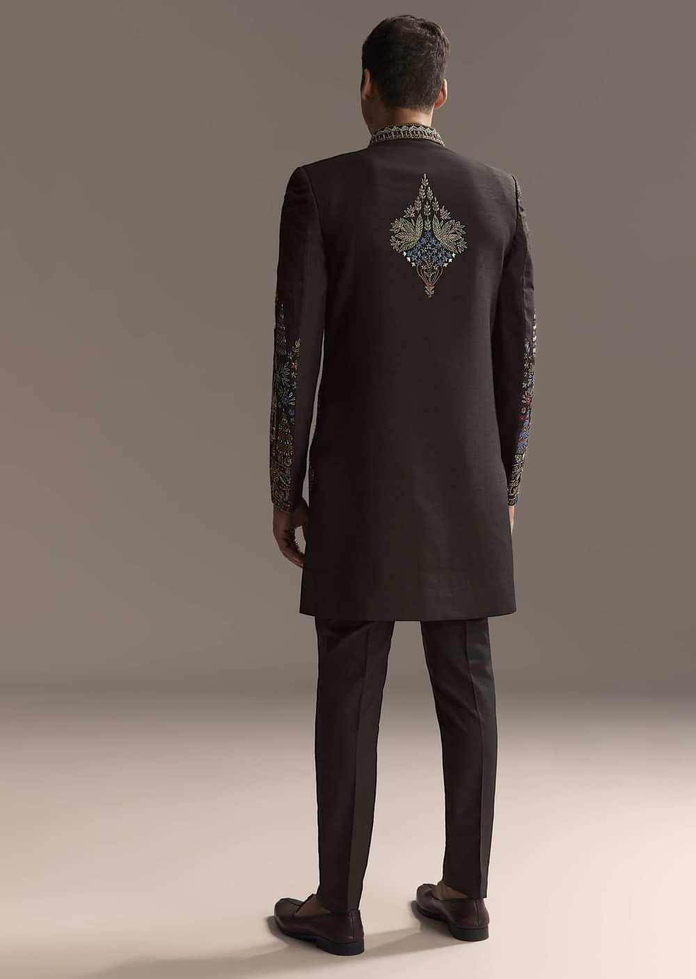 Black Indo Western Set For Men With Heavy Hand Embroidery