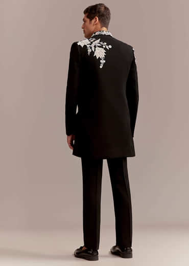 Black Indo Western Set For Men With Multicolour Embroidery