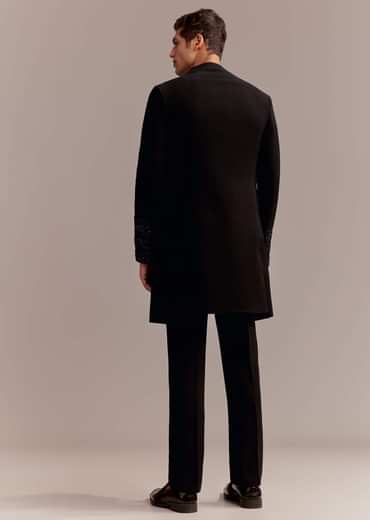 Black Indo Western Set For Men With Tonal Embroidery