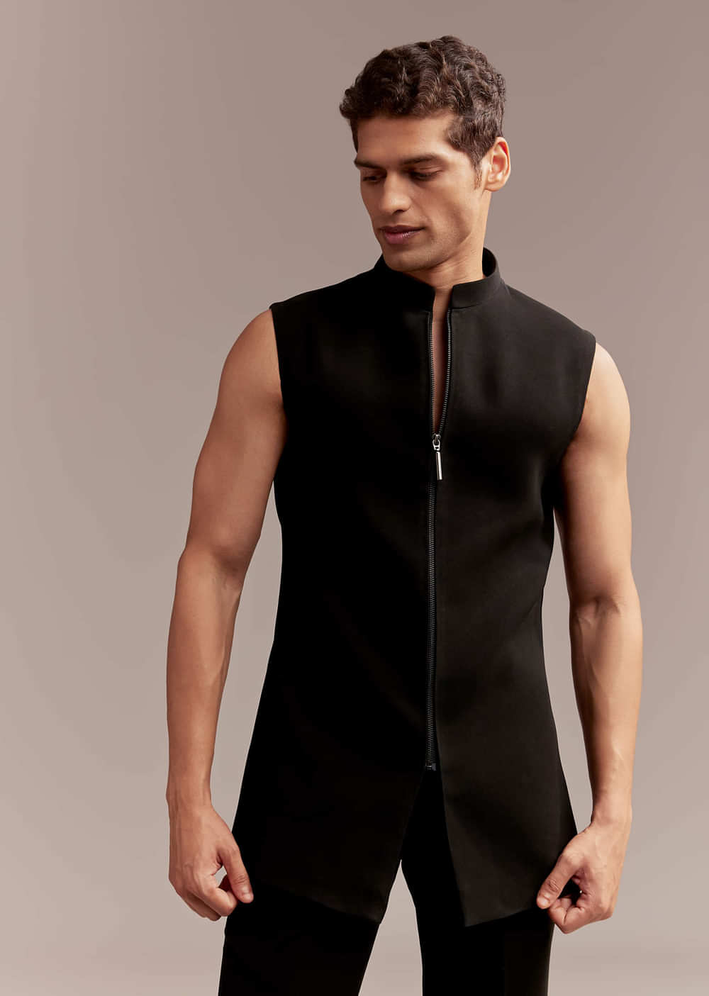 Black Indo Western Set For Men With Zardosi Dragon Motif