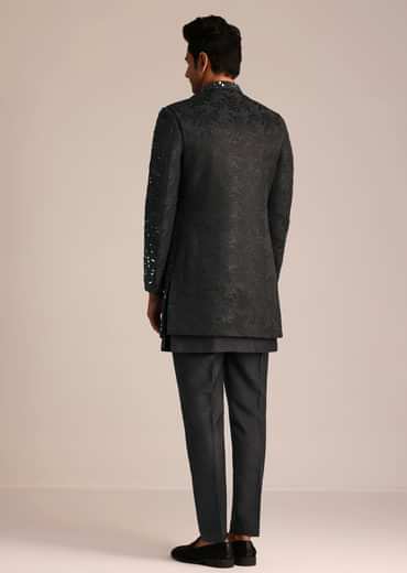 Black Indo Western Set With Mirror Work