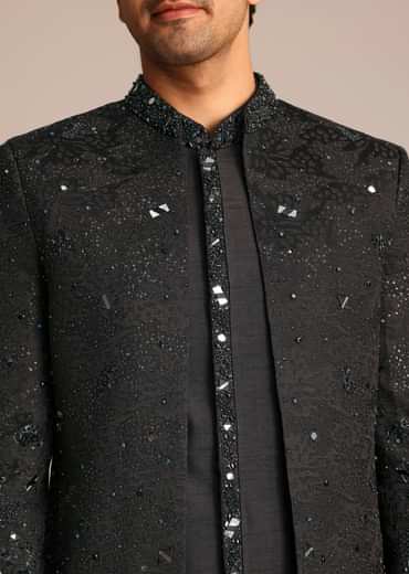 Black Indo Western Set With Mirror Work