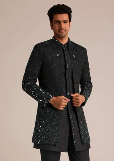 Black Indo Western Set With Mirror Work