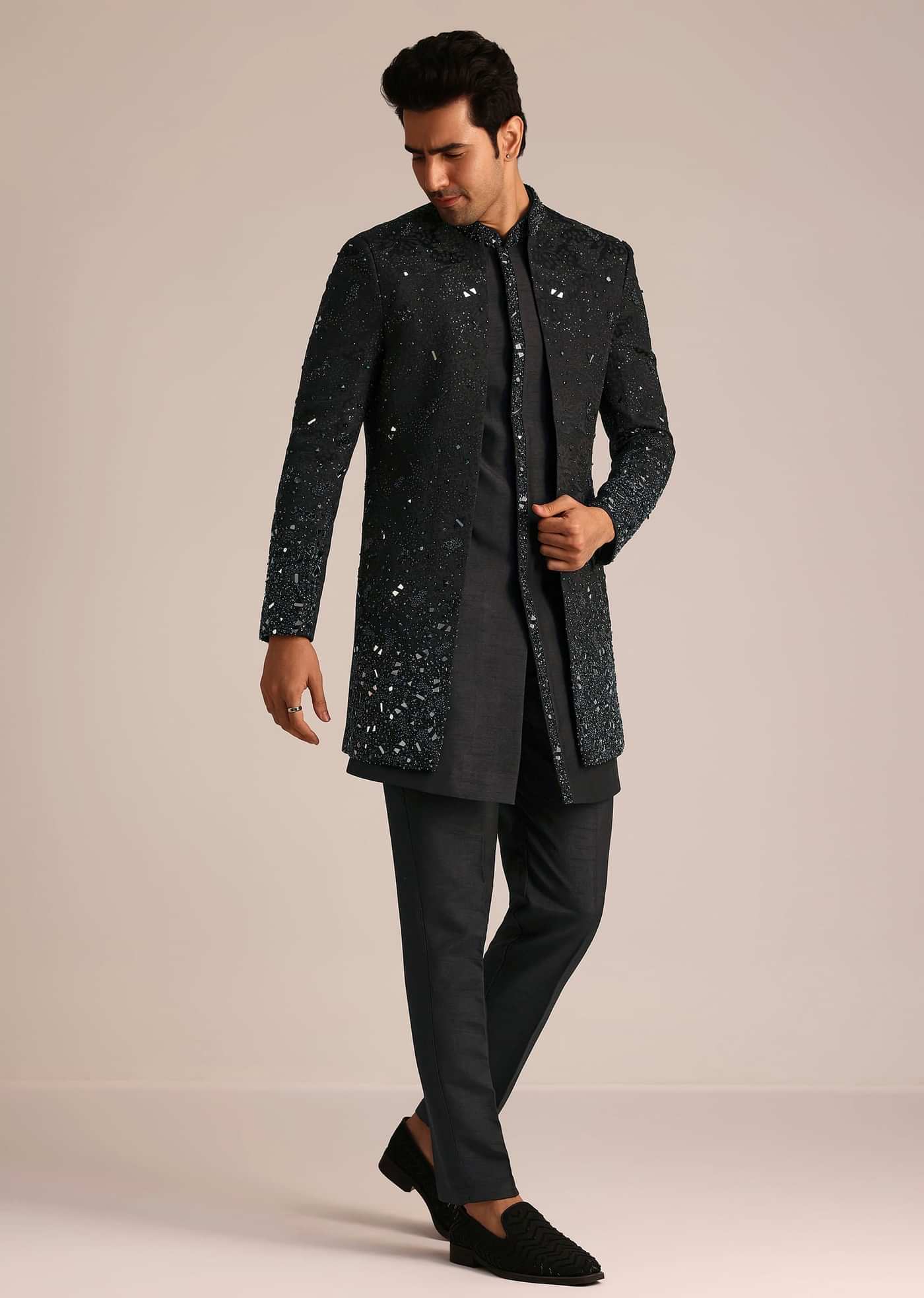 Black Indo Western Set With Mirror Work