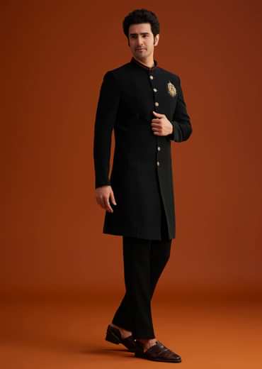 Black Indo Western Sherwani Set