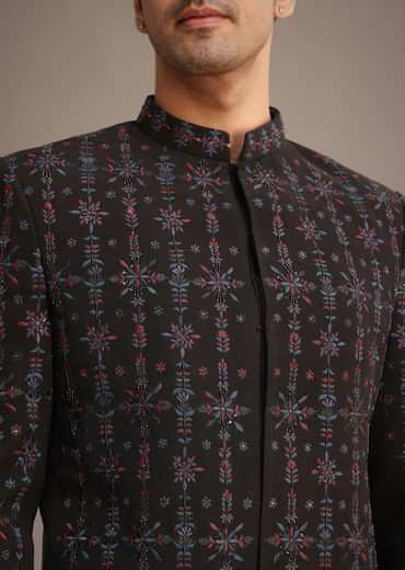 Black Indowestern Set With Cutdana Work