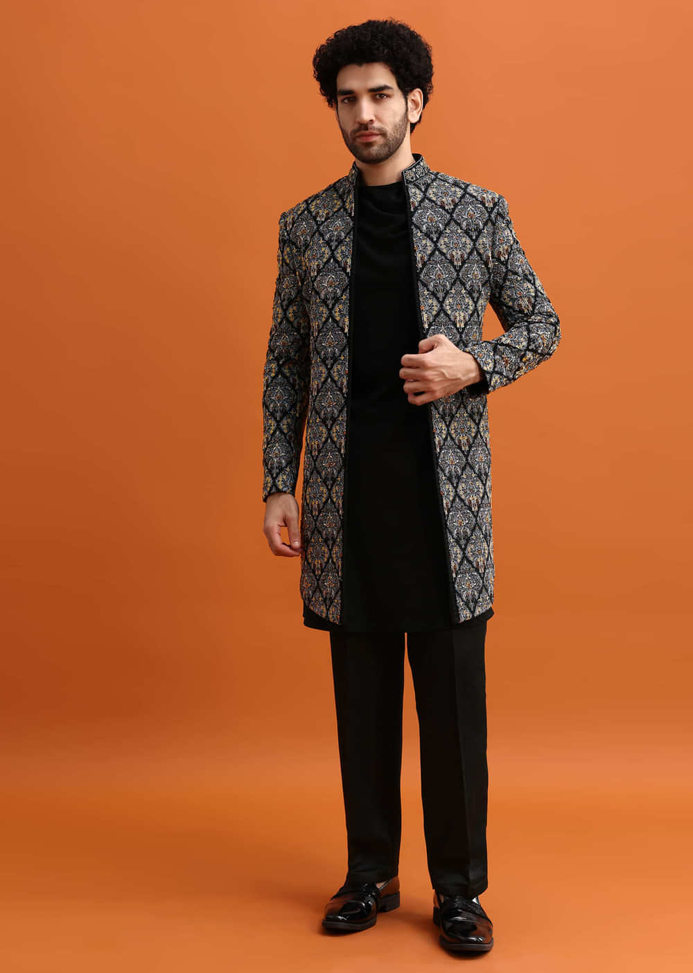 Black Indowestern Set With Hand Work For Men