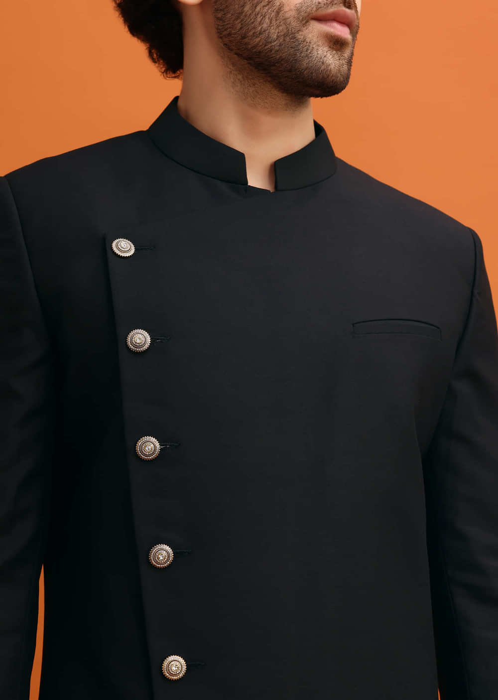 Black Indowestern Set With Style Cut For Men