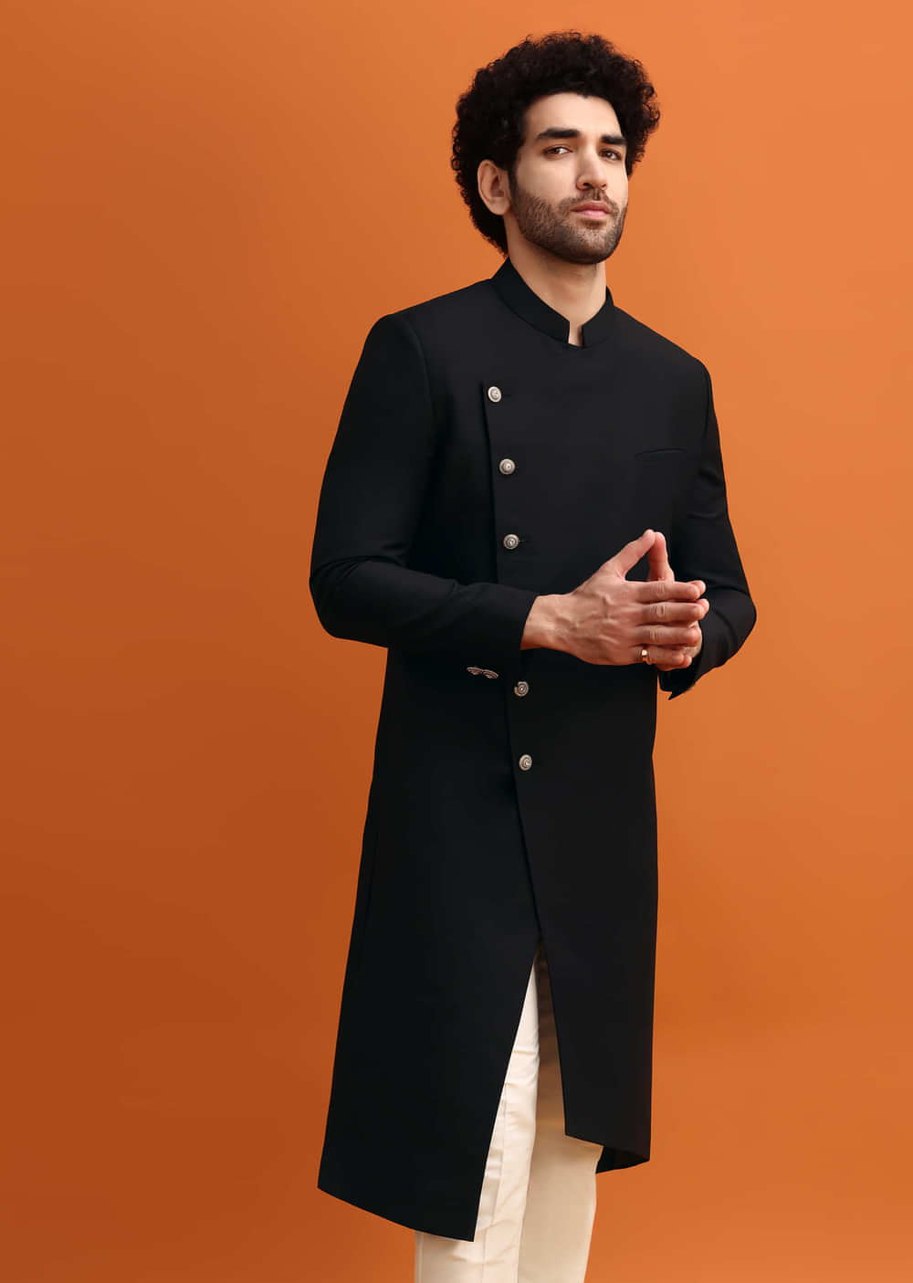 Black Indowestern Set With Style Cut For Men