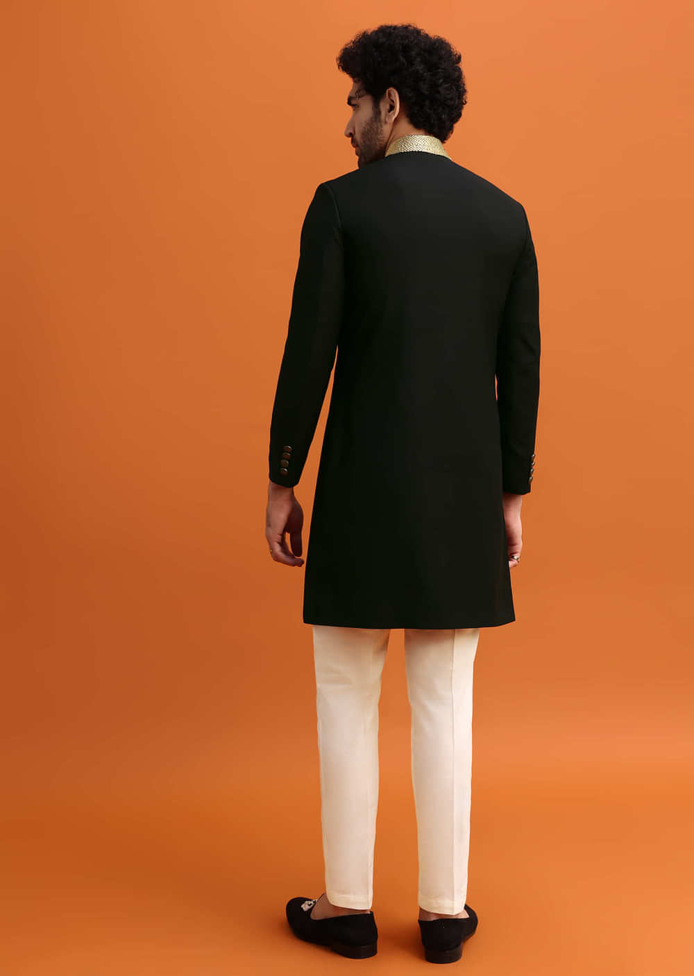 Black Indowestern Set With Zari Work For Men