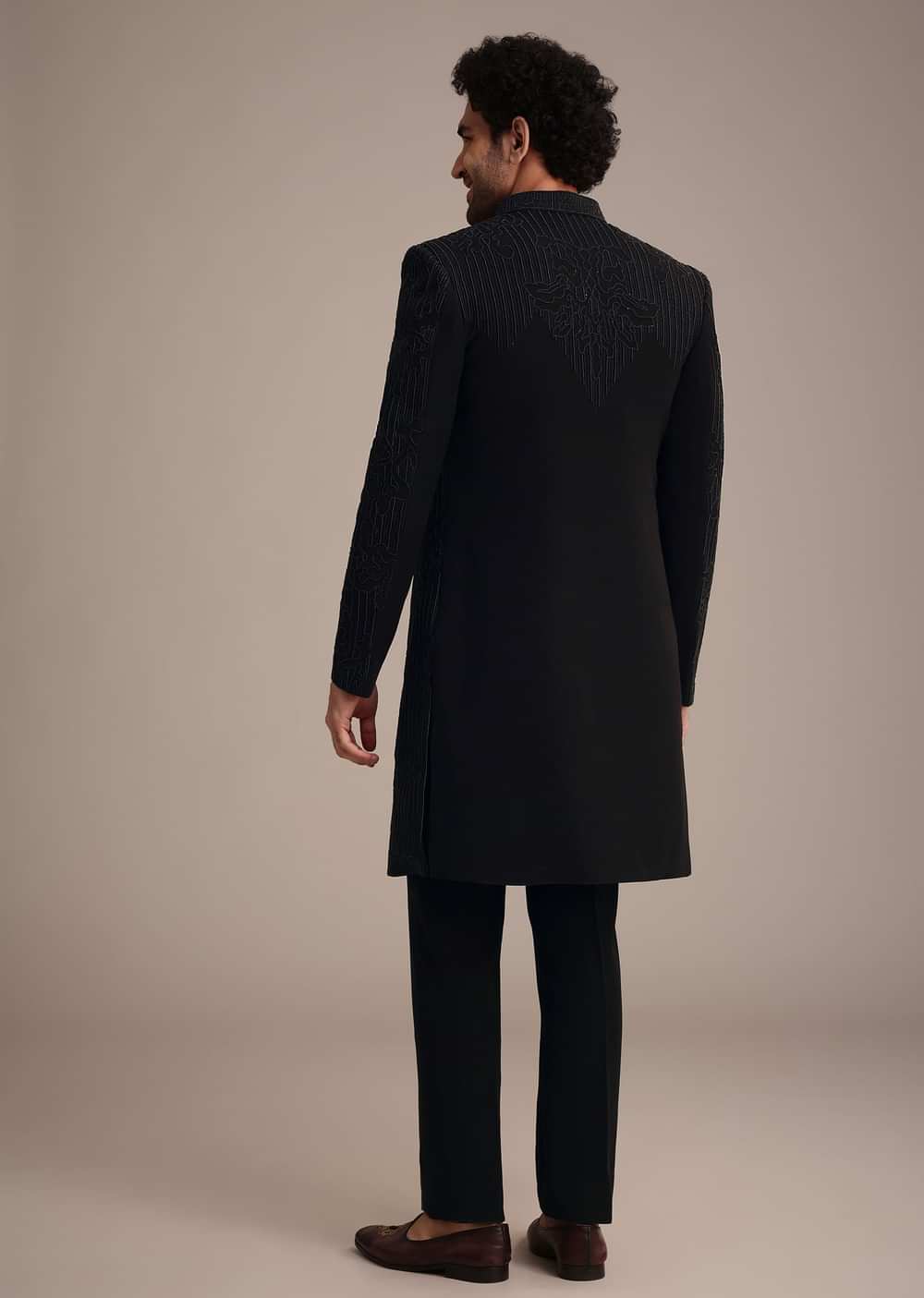 Black Indowestern Suit With Poth Work