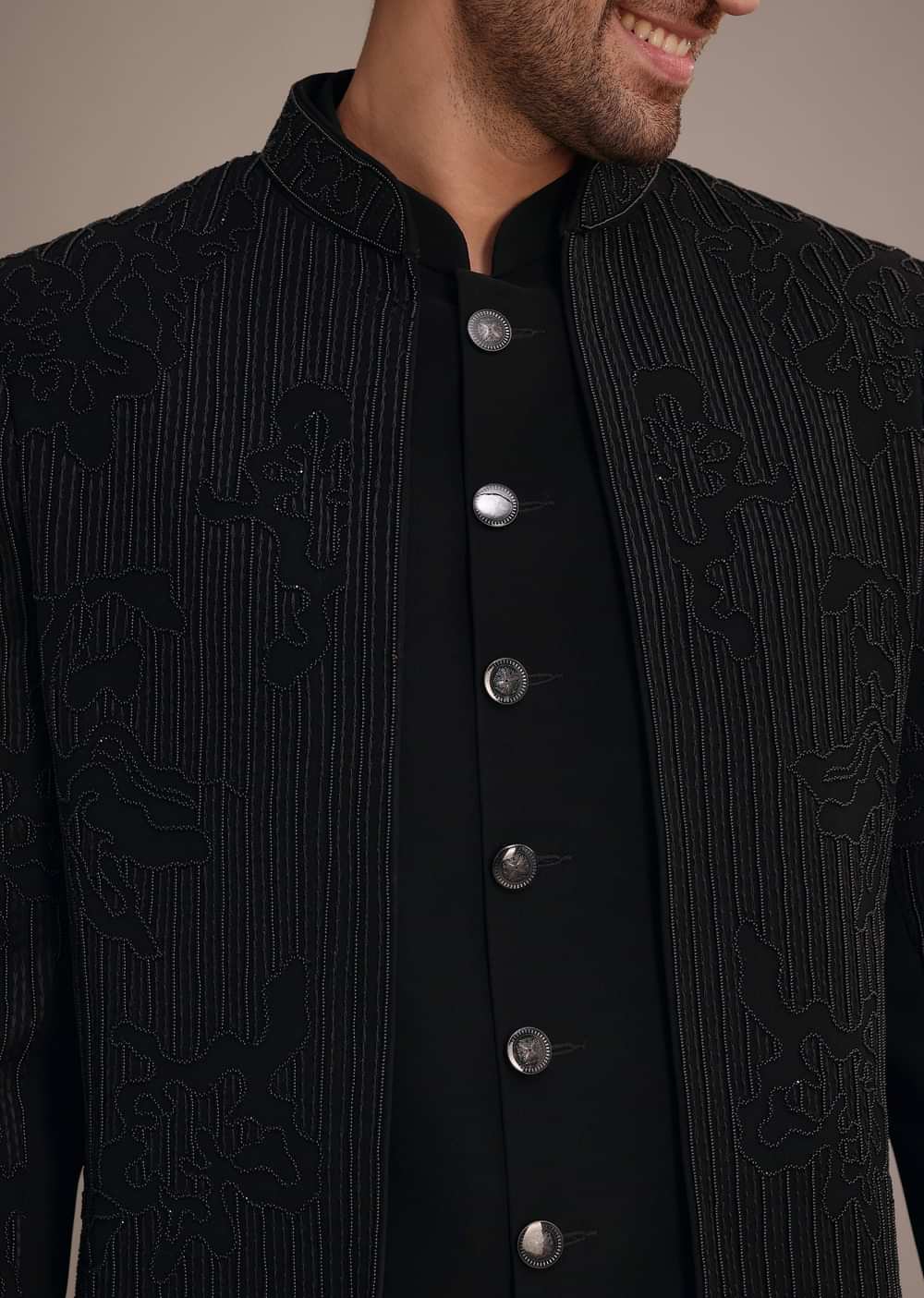 Black Indowestern Suit With Poth Work