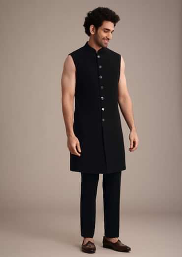 Black Indowestern Suit With Poth Work