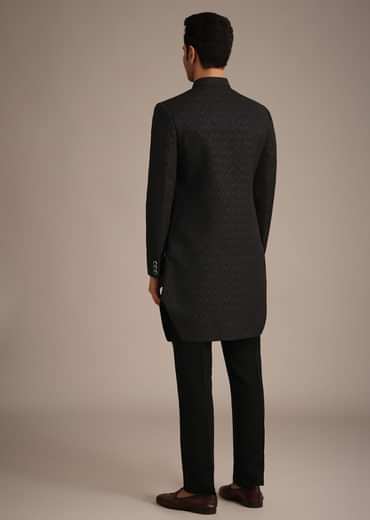 Black Jacquard Silk Indowestern Set