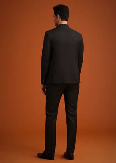 Black Jodhpuri Set With Pocket Square