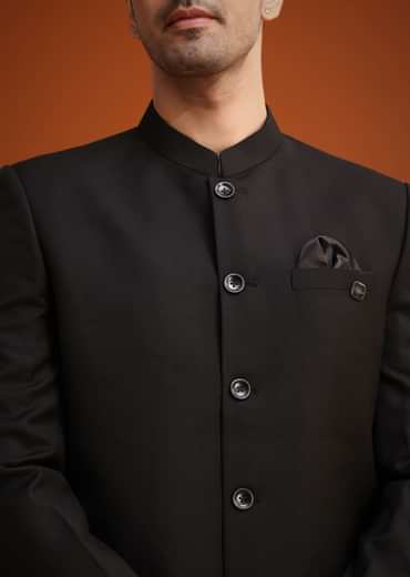 Black Jodhpuri Set With Pocket Square