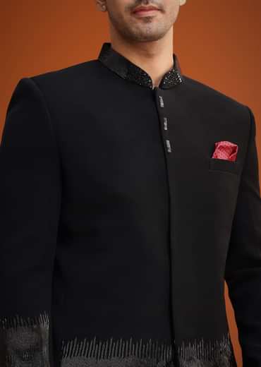 Black Jodhpuri Set With Zardozi Work