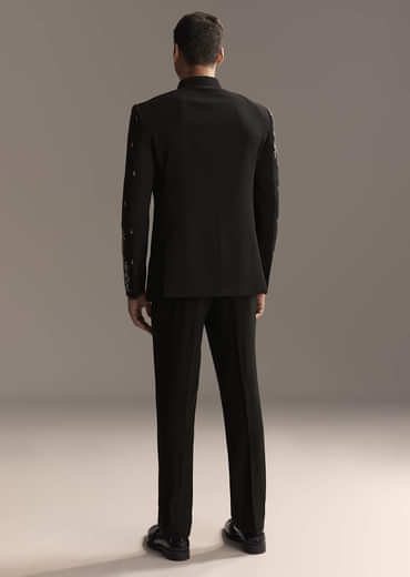 Black Jodhpuri Suit For Men With Heavy Hand Embroidery
