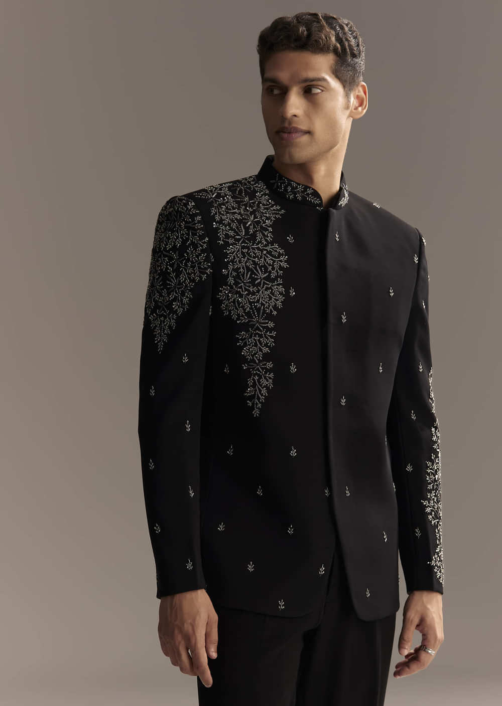 Black Jodhpuri Suit For Men With Heavy Hand Embroidery