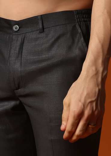 Black Kurta Jacket Set With Mirror Work For Men