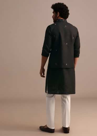 Black Kurta Jacket Set With Resham Work