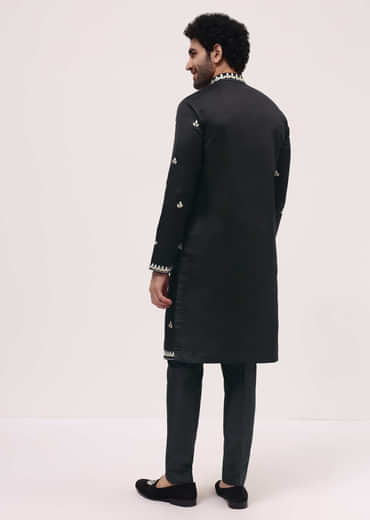 Black Kurta Set With Abla Work For Men