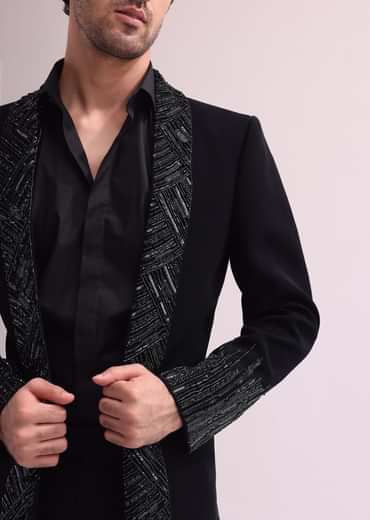 Black Lapel Tuxedo In Suiting With Shirt And Pants