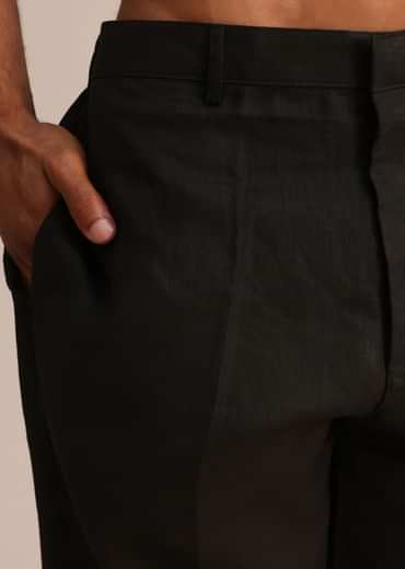 Black Linen Floral Resham Work Jacket Kurta Set